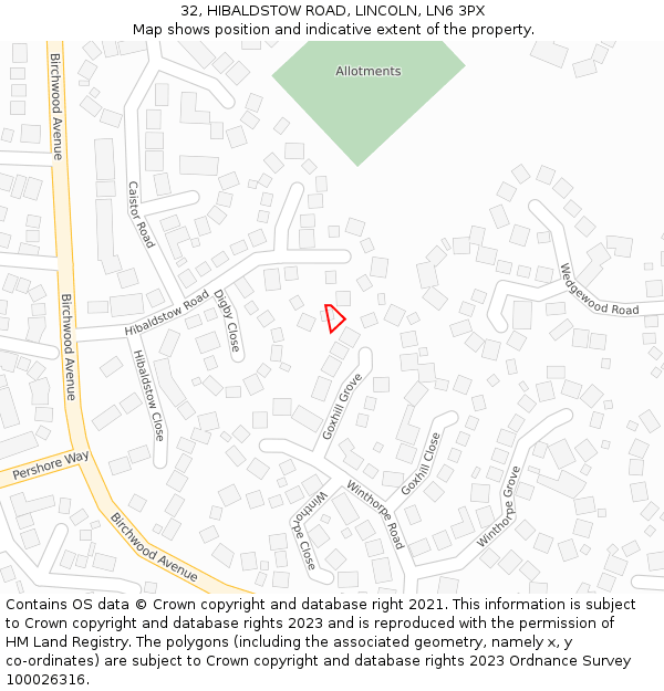 32, HIBALDSTOW ROAD, LINCOLN, LN6 3PX: Location map and indicative extent of plot