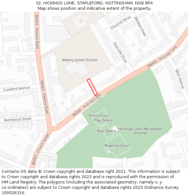 32, HICKINGS LANE, STAPLEFORD, NOTTINGHAM, NG9 8PA: Location map and indicative extent of plot