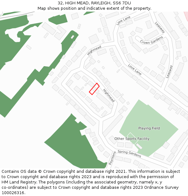 32, HIGH MEAD, RAYLEIGH, SS6 7DU: Location map and indicative extent of plot