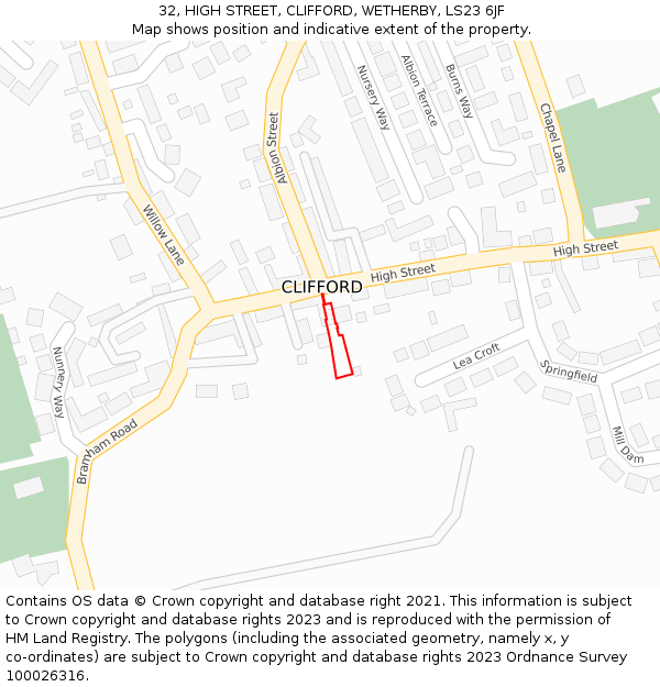 32, HIGH STREET, CLIFFORD, WETHERBY, LS23 6JF: Location map and indicative extent of plot