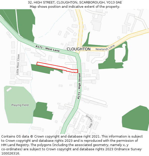 32, HIGH STREET, CLOUGHTON, SCARBOROUGH, YO13 0AE: Location map and indicative extent of plot
