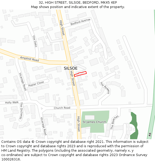 32, HIGH STREET, SILSOE, BEDFORD, MK45 4EP: Location map and indicative extent of plot