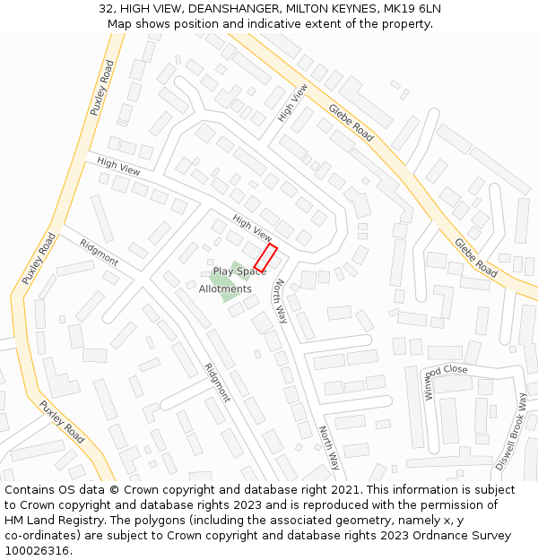 32, HIGH VIEW, DEANSHANGER, MILTON KEYNES, MK19 6LN: Location map and indicative extent of plot