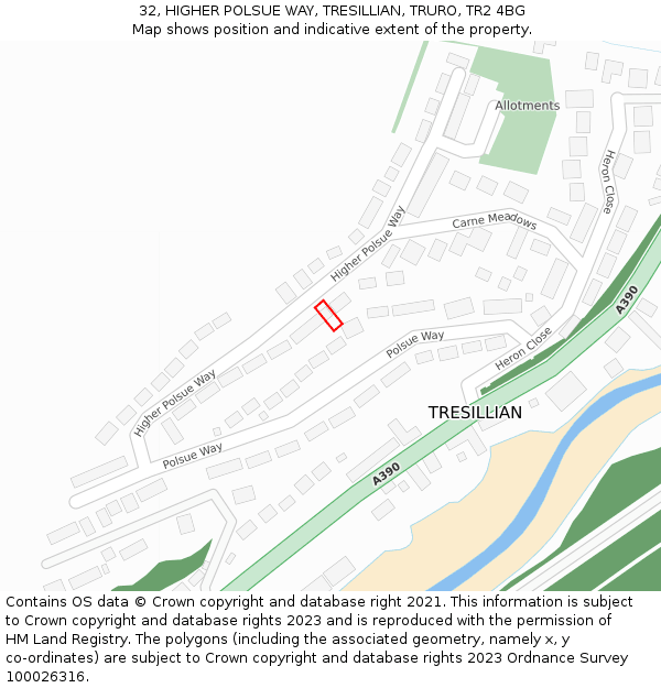 32, HIGHER POLSUE WAY, TRESILLIAN, TRURO, TR2 4BG: Location map and indicative extent of plot