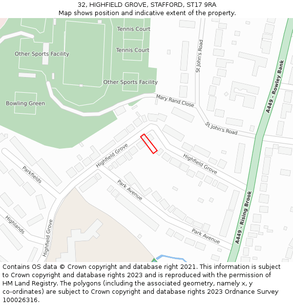 32, HIGHFIELD GROVE, STAFFORD, ST17 9RA: Location map and indicative extent of plot