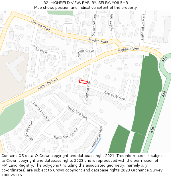 32, HIGHFIELD VIEW, BARLBY, SELBY, YO8 5HB: Location map and indicative extent of plot