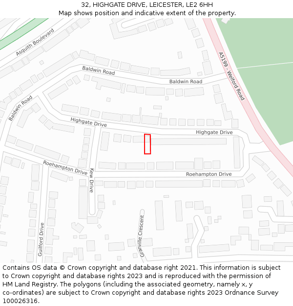 32, HIGHGATE DRIVE, LEICESTER, LE2 6HH: Location map and indicative extent of plot