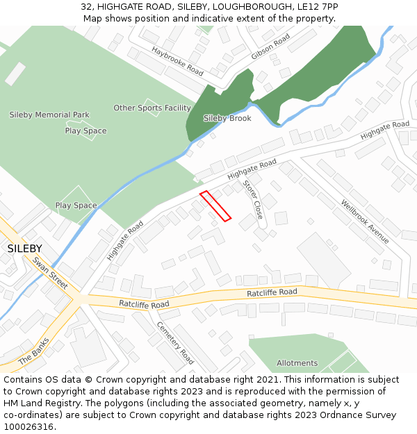 32, HIGHGATE ROAD, SILEBY, LOUGHBOROUGH, LE12 7PP: Location map and indicative extent of plot