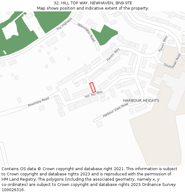 32, HILL TOP WAY, NEWHAVEN, BN9 9TE: Location map and indicative extent of plot