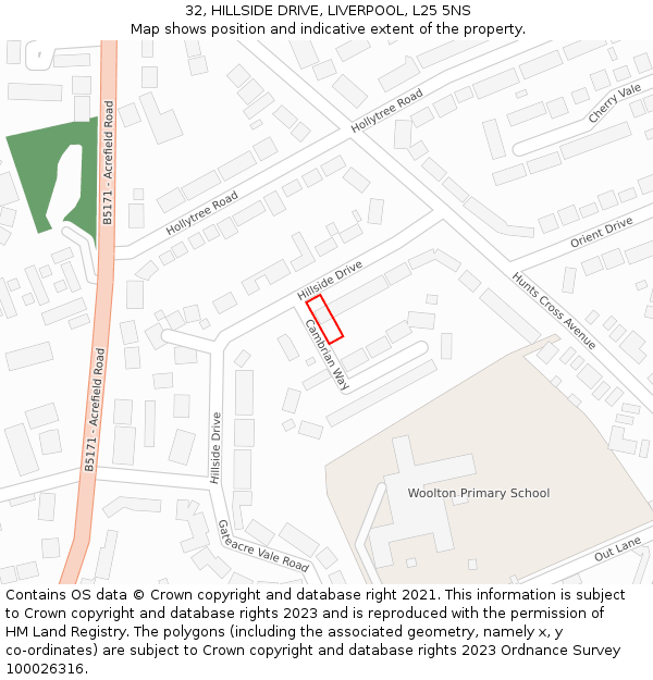 32, HILLSIDE DRIVE, LIVERPOOL, L25 5NS: Location map and indicative extent of plot