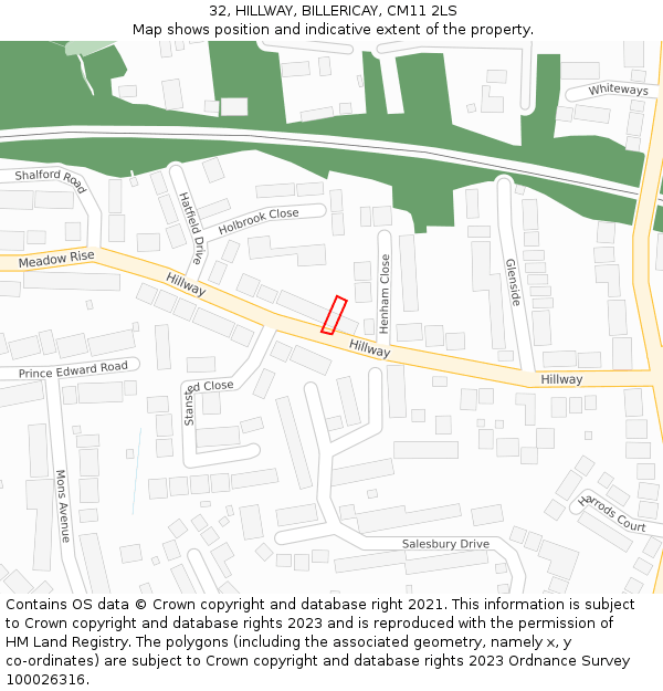 32, HILLWAY, BILLERICAY, CM11 2LS: Location map and indicative extent of plot
