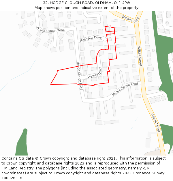 32, HODGE CLOUGH ROAD, OLDHAM, OL1 4PW: Location map and indicative extent of plot