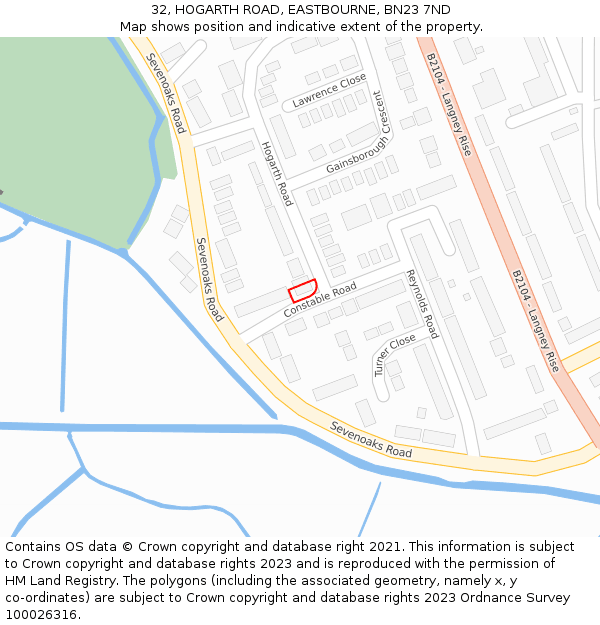 32, HOGARTH ROAD, EASTBOURNE, BN23 7ND: Location map and indicative extent of plot