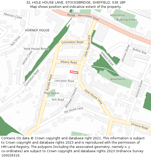 32, HOLE HOUSE LANE, STOCKSBRIDGE, SHEFFIELD, S36 1BP: Location map and indicative extent of plot