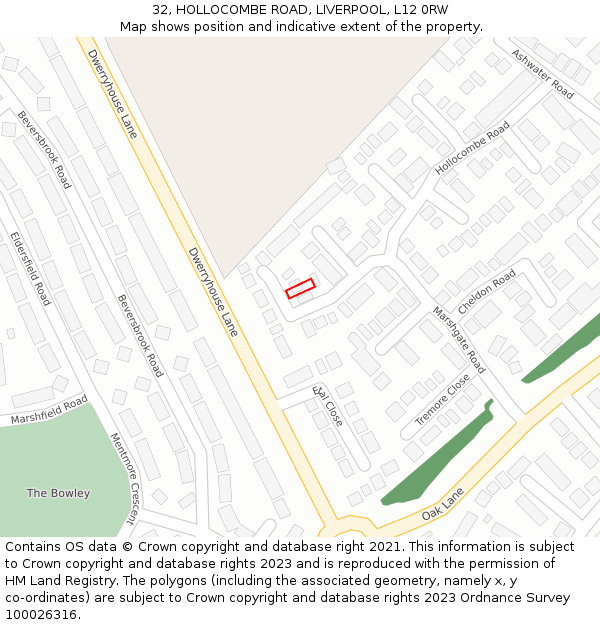 32, HOLLOCOMBE ROAD, LIVERPOOL, L12 0RW: Location map and indicative extent of plot