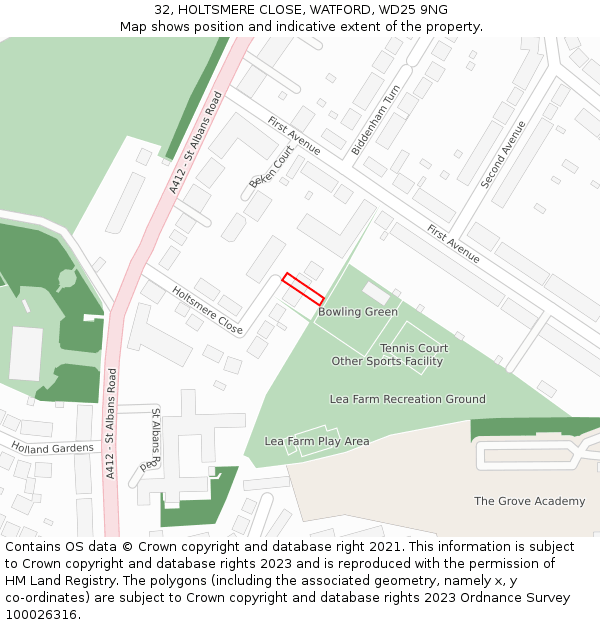 32, HOLTSMERE CLOSE, WATFORD, WD25 9NG: Location map and indicative extent of plot