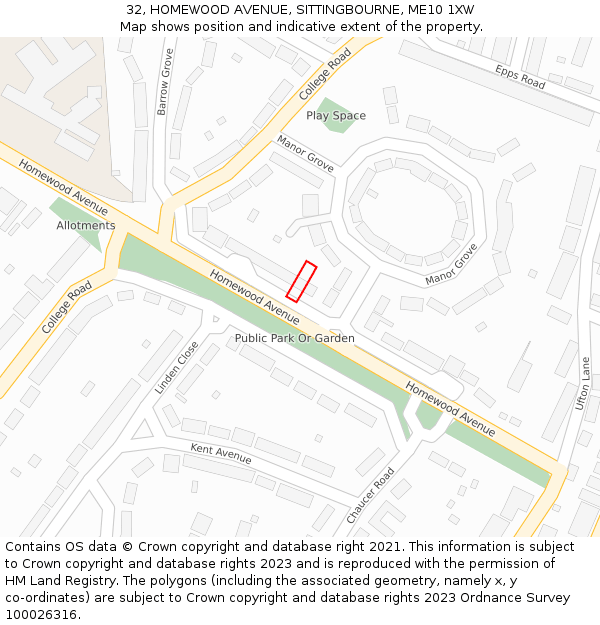 32, HOMEWOOD AVENUE, SITTINGBOURNE, ME10 1XW: Location map and indicative extent of plot