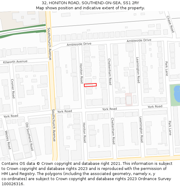 32, HONITON ROAD, SOUTHEND-ON-SEA, SS1 2RY: Location map and indicative extent of plot