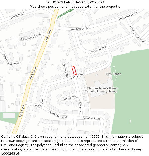 32, HOOKS LANE, HAVANT, PO9 3DR: Location map and indicative extent of plot
