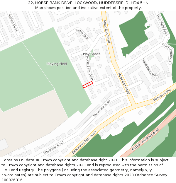 32, HORSE BANK DRIVE, LOCKWOOD, HUDDERSFIELD, HD4 5HN: Location map and indicative extent of plot