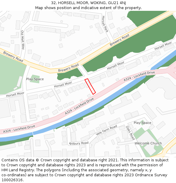 32, HORSELL MOOR, WOKING, GU21 4NJ: Location map and indicative extent of plot