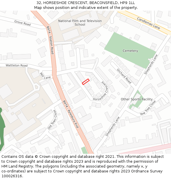 32, HORSESHOE CRESCENT, BEACONSFIELD, HP9 1LL: Location map and indicative extent of plot