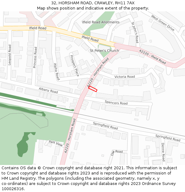 32, HORSHAM ROAD, CRAWLEY, RH11 7AX: Location map and indicative extent of plot