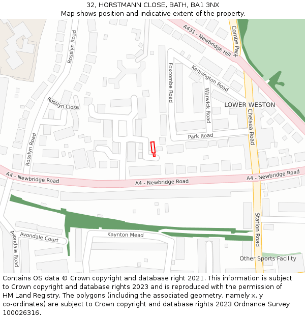 32, HORSTMANN CLOSE, BATH, BA1 3NX: Location map and indicative extent of plot