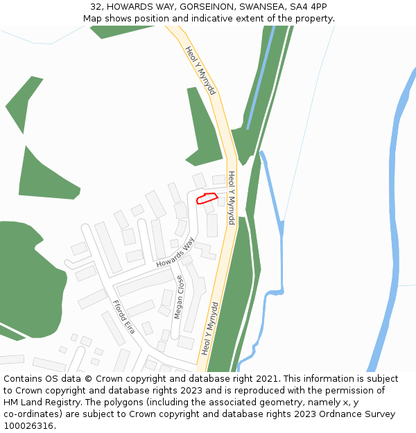 32, HOWARDS WAY, GORSEINON, SWANSEA, SA4 4PP: Location map and indicative extent of plot