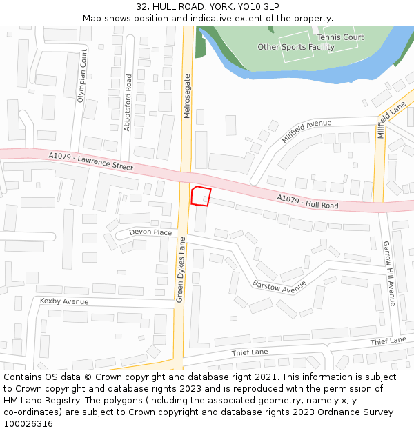 32, HULL ROAD, YORK, YO10 3LP: Location map and indicative extent of plot