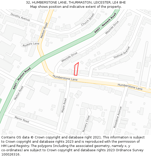 32, HUMBERSTONE LANE, THURMASTON, LEICESTER, LE4 8HE: Location map and indicative extent of plot