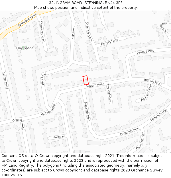 32, INGRAM ROAD, STEYNING, BN44 3PF: Location map and indicative extent of plot