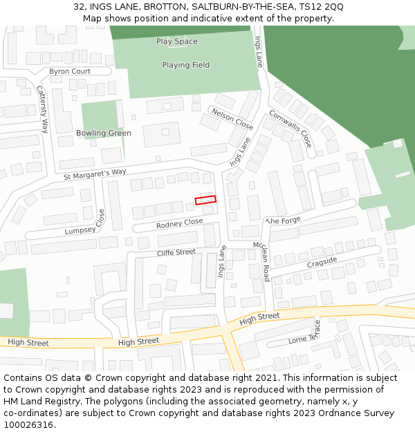 32, INGS LANE, BROTTON, SALTBURN-BY-THE-SEA, TS12 2QQ: Location map and indicative extent of plot