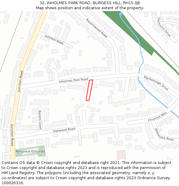 32, INHOLMES PARK ROAD, BURGESS HILL, RH15 0JE: Location map and indicative extent of plot