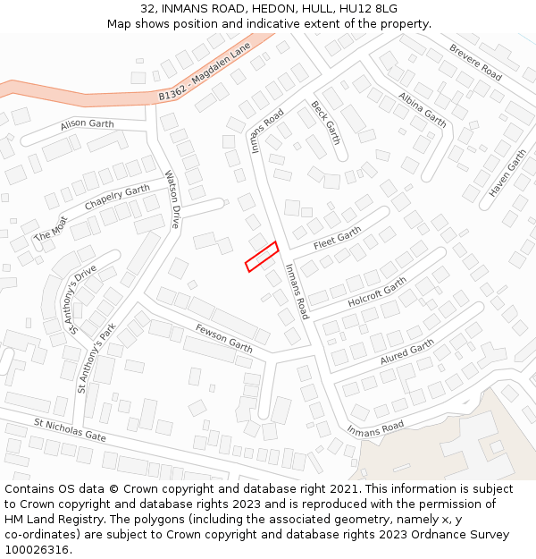 32, INMANS ROAD, HEDON, HULL, HU12 8LG: Location map and indicative extent of plot