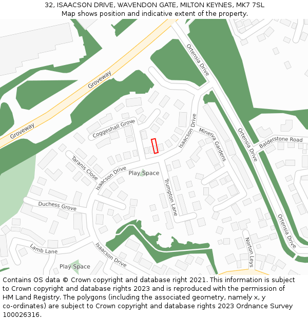 32, ISAACSON DRIVE, WAVENDON GATE, MILTON KEYNES, MK7 7SL: Location map and indicative extent of plot