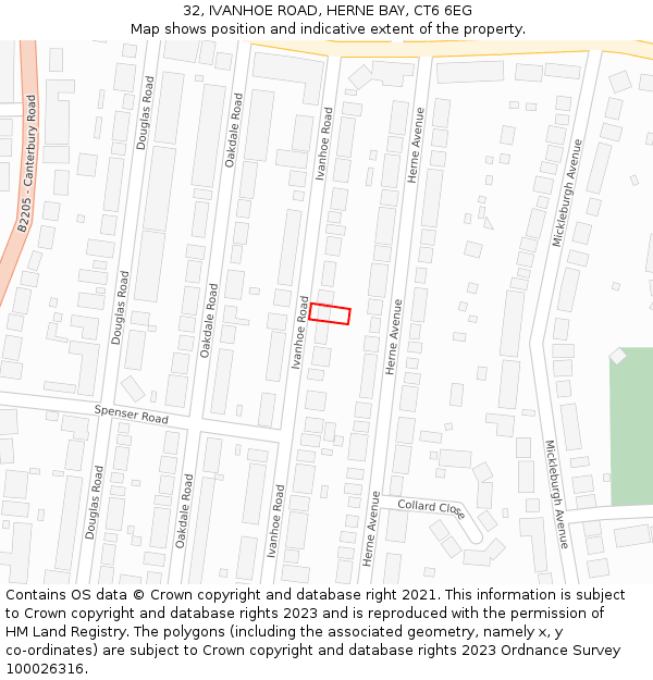 32, IVANHOE ROAD, HERNE BAY, CT6 6EG: Location map and indicative extent of plot