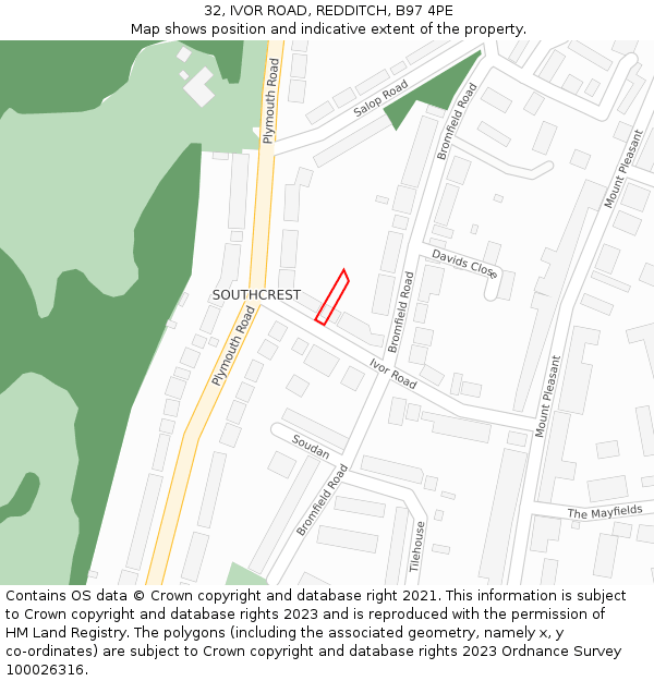 32, IVOR ROAD, REDDITCH, B97 4PE: Location map and indicative extent of plot