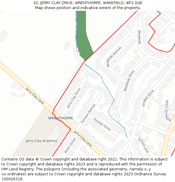 32, JERRY CLAY DRIVE, WRENTHORPE, WAKEFIELD, WF2 0QE: Location map and indicative extent of plot