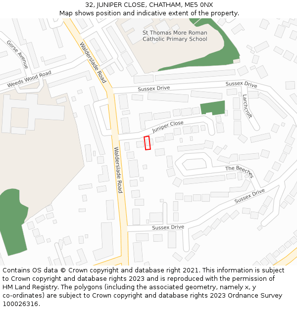 32, JUNIPER CLOSE, CHATHAM, ME5 0NX: Location map and indicative extent of plot