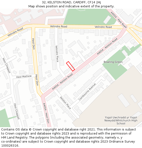 32, KELSTON ROAD, CARDIFF, CF14 2AJ: Location map and indicative extent of plot