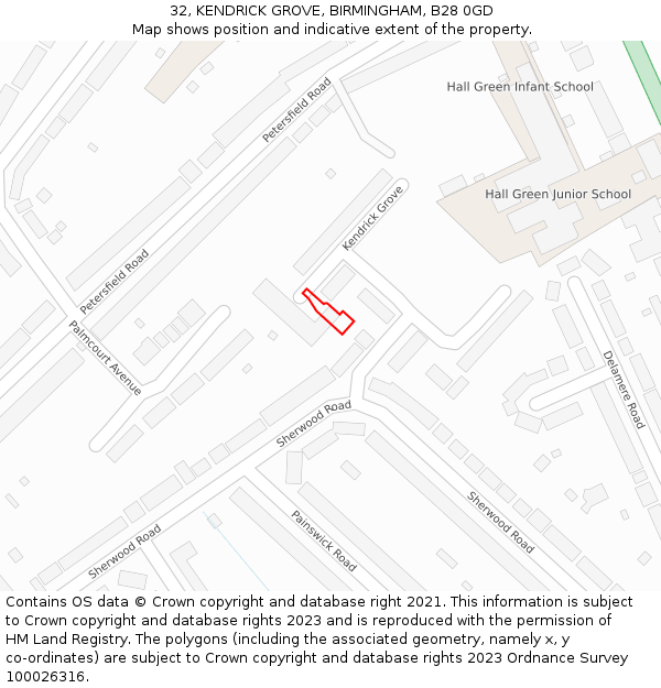 32, KENDRICK GROVE, BIRMINGHAM, B28 0GD: Location map and indicative extent of plot
