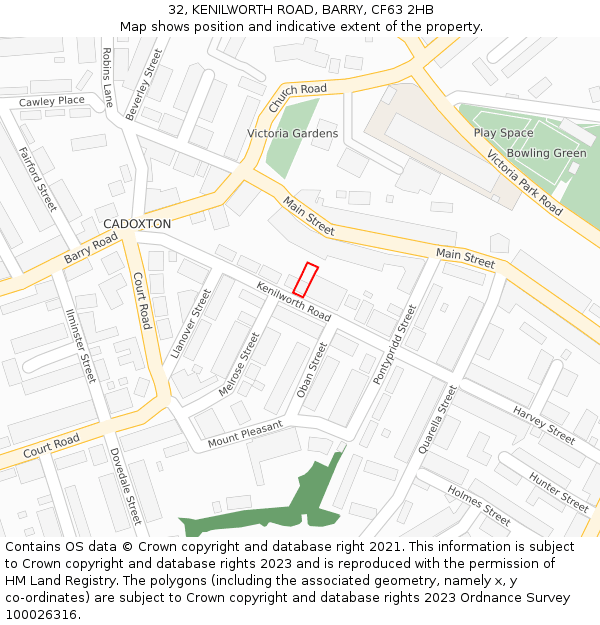 32, KENILWORTH ROAD, BARRY, CF63 2HB: Location map and indicative extent of plot