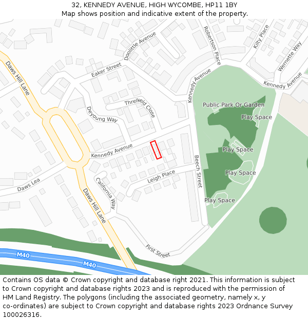 32, KENNEDY AVENUE, HIGH WYCOMBE, HP11 1BY: Location map and indicative extent of plot