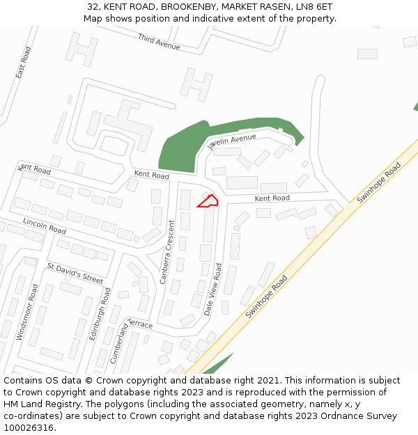 32, KENT ROAD, BROOKENBY, MARKET RASEN, LN8 6ET: Location map and indicative extent of plot