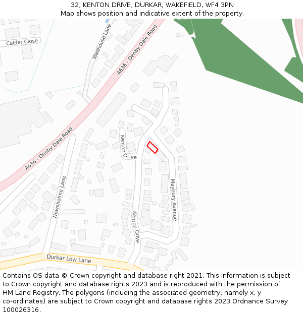 32, KENTON DRIVE, DURKAR, WAKEFIELD, WF4 3PN: Location map and indicative extent of plot