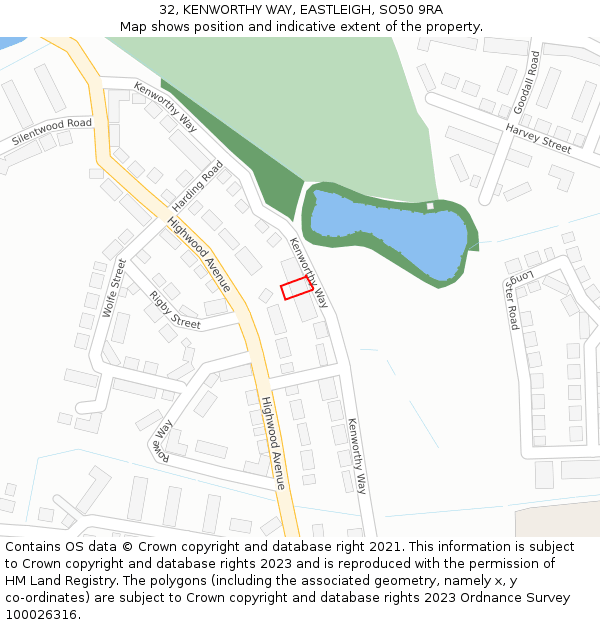 32, KENWORTHY WAY, EASTLEIGH, SO50 9RA: Location map and indicative extent of plot