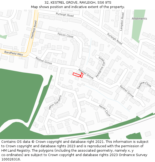 32, KESTREL GROVE, RAYLEIGH, SS6 9TS: Location map and indicative extent of plot