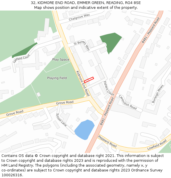 32, KIDMORE END ROAD, EMMER GREEN, READING, RG4 8SE: Location map and indicative extent of plot