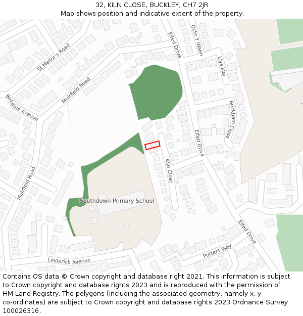 32, KILN CLOSE, BUCKLEY, CH7 2JR: Location map and indicative extent of plot